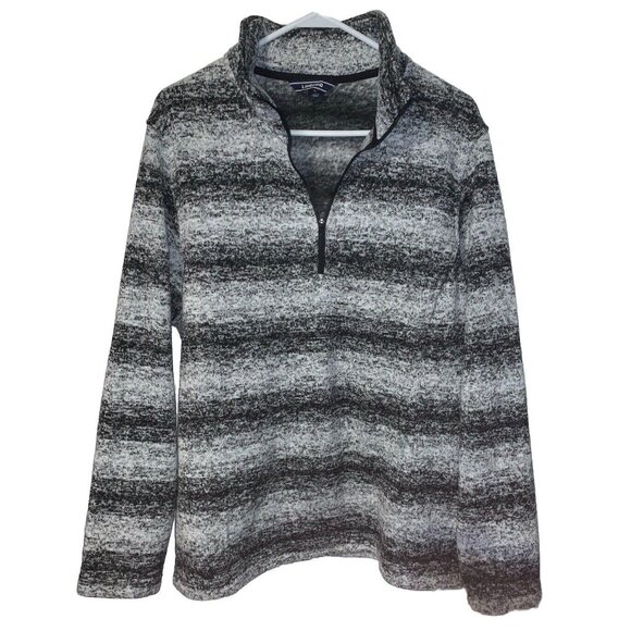 Lands’ End Women’s Size XL Zip Gray Black Stripe Classic Fleece Pullover Mock - Picture 1 of 4